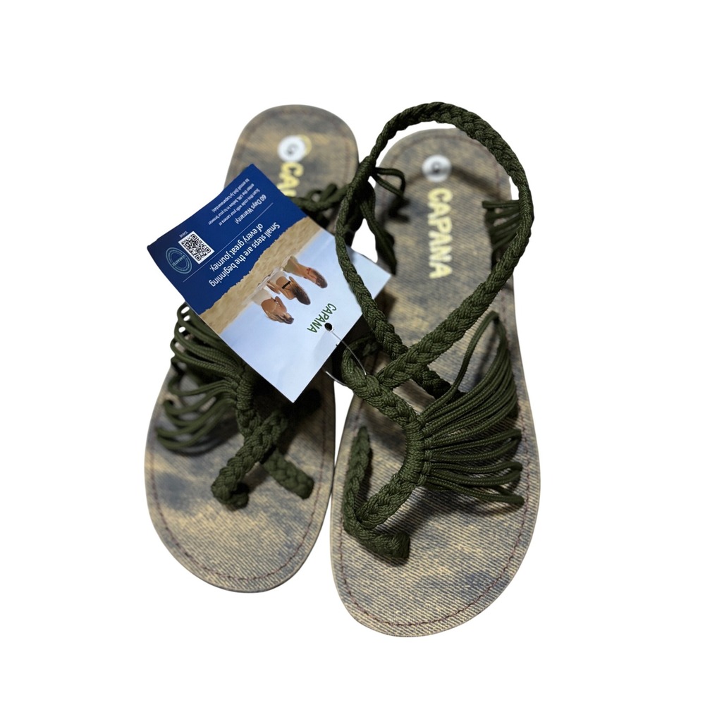Capana Womens Braided Rope‎ Sandals Olive Green Camo Print Size 5 NEW